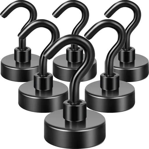 magnetic hook - 6 pieces for more than 5 kg - super strong pulling force - magnet with hook - heavy-duty magnetic hook for hanging, kitchen - black