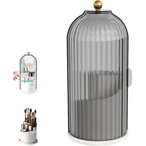 Sliding Lid Toothbrush Organizer with Sliding Lid and Draining Tray, 3-Slot Bathroom Countertop Vanity Organizer for Makeup Brushes Holder Storage