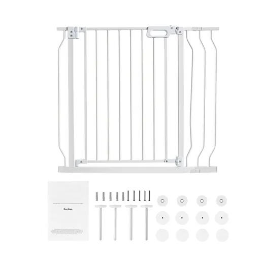 Baby Gate, 749-990 mm Extra Wide, 762 mm High, Dog Gate for Stairs Doorways and House, Easy Step Walk Thru Auto Close Child Gate Pet Security Gate with Pressure Mount Kit & Wall Mount Kit, White