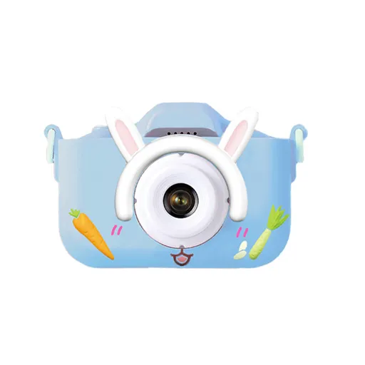 X2 Blue Single Lens Kids Carrot Bunny Digital Camera - Multi-Functions With 20MP Interpolation, Photo & Multiple Filters, 1080P Video and Game