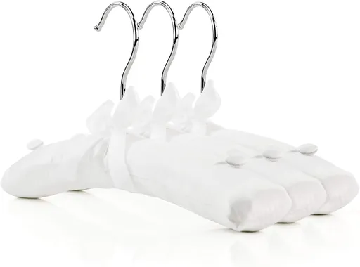 HANGERWORLD Pack of 3 Small Kids Satin Padded Hangers - 11.8inch Soft White Infant, Toddler and Baby Hangers for Nursery Closet