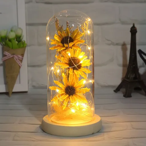 Sunflower in Glass Dome Gifts for Women Enchanted Flower with LED Light Enchanted Gift for Women on Christmas Day Mother's