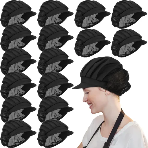 16 Pcs Chef Hats for Women Hair Nets Kitchen Cooking Chef Cap Adjustable Elastic Work Cap for Women Adult, Black
