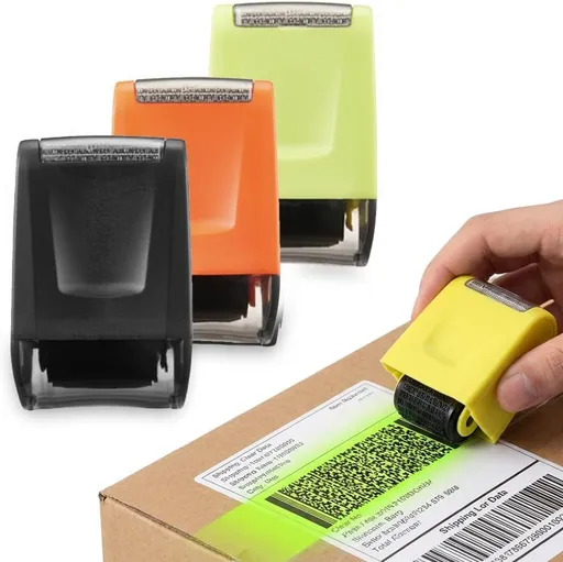 3PCS Identity Theft Protection Roller Stamp, Privacy Security Stamp for Confidential Information, Blackout Roller for Mail, Address, ID & Document Protection (Mix: Orange, Black, Green)