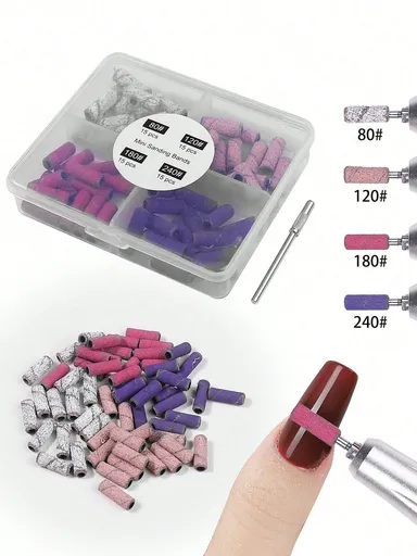 60pcs 4 Grits With Mini Mandrel Nail Art 3mm Mini Grinding Sand Ring Bands Set Electric Grinding Machine Nail Grinding Head Nail Drill Bits Manicure Tools