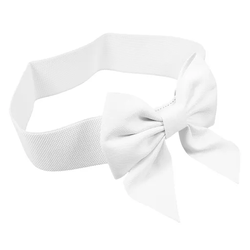 Elastic Waist Belt for Women , White Wide Bow Cloth Belt, High Waist Fashion Accessory
