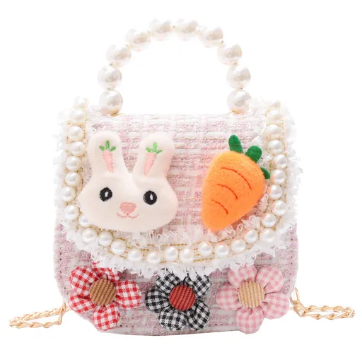Little Girls Purses with Pearls Handle Handbag, Toddler Princess Bag with Chain for Kids Teens (Pink)