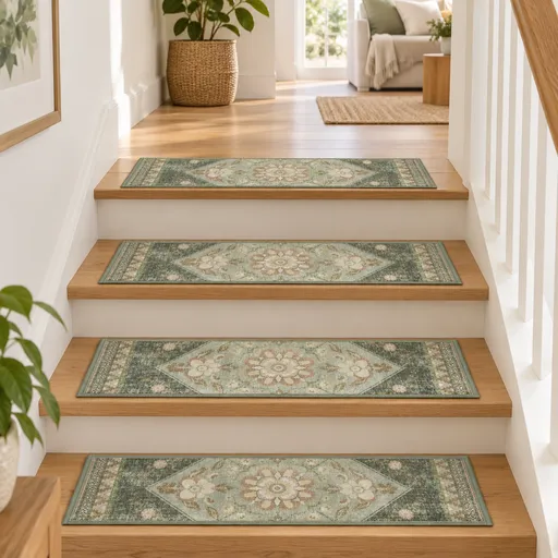 4Pcs 20 x 80cm Vintage Persian Stair Tread Rugs Crystal Velvet Non Slip Step Mats for Stairs
