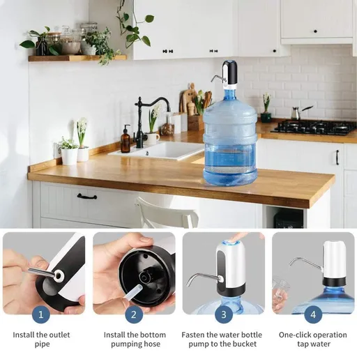 Water Bottle Dispenser Portable Electric Water Bottle Pump for Universal 5 Gallon Bottle, with USB Rechargeable and One Button