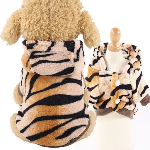 Shine Pet Four Legged Dinosaur Clothes Coral Fleece two-leg hooded flange tiger skin L (back length 30cm)