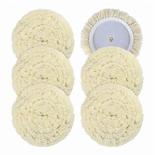 6 PCS Wool Buffing Polishing Pads - 7 Inch Natural Wool Cutting Pads with Hook and Loop Backing Compound & Polishing