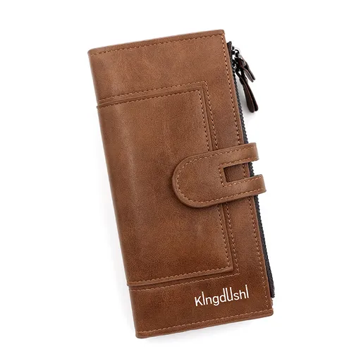 Light coffee Women's Stylish Long Wallet - Multi-Card Slot PU Leather Clutch with Phone Pocket & Coin Zipper