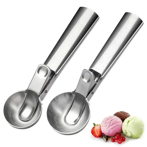 Portable Stainless Steel Ice Cream Scoop with Trigger and Comfortable Handle,Icecream Scoop Spoon Perfect (2 Pcs)