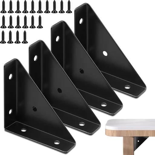 4Pcs Corner Bracket Black Angle Bracket Corner Brace, Metal Corner Brackets Triangle Corner Shelf Bracket, 66mm × 66mm Corner Braces for Wood, Table Cabinet Bed Corner Support Connector with Screws