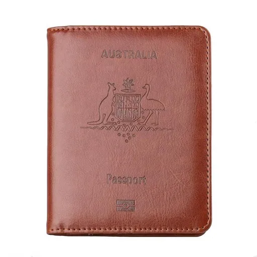 RFID Passport Holder Slim Leather Travel Wallet ID Card Cover Case for Men Women - Brown