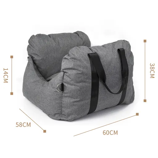 2-in-1 Pet Car Booster Seat & Travel Bed - Removable, Non-Slip, for Small Dogs & Cats(Grey)