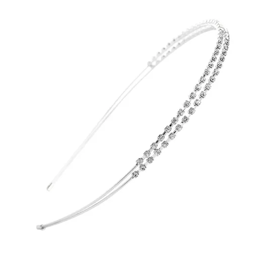Silver/ Tone Double Rows Crystal Rhinestones Fashion Headbands Wedding Party Hair Hoop Band Hairband Headwear (Silver)