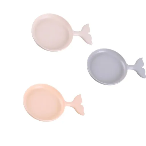 3-Piece Fish-Shaped Plastic Serving Plates with Fish Tail Handles, Assorted Colors for Dining