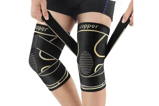 2 Pack Copper Knee Braces with Strap for Knee Pain Women Men Knee Support - XXL