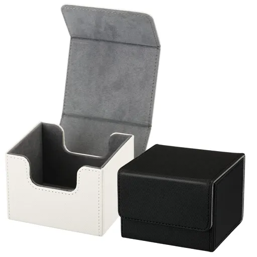 2 Boxes Leather Deck Card Boxes Large Sleeved Cards Deck Game Box for Collectible Cards Deck Playing Card (Black, White)