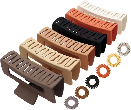 Set of 6 large hair clips for women - hair clips - banana clips - hair clamps - for adults - rectangular hair clips - large - six different colors - B