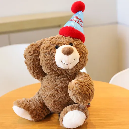 30cm Birthday Cake Teddy Bear Plush Toy - Soft Hugging Pillow with Party Hat(Birthday Hat Bear)