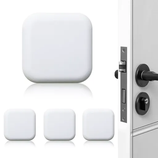 4Pack Door Stoppers Wall Protector Buffer Guard Doorknob Door Handle Bumper Self Adhesive Silencer Soft Rubber Crash Pad for Home Office - White square - Size 4 Pack