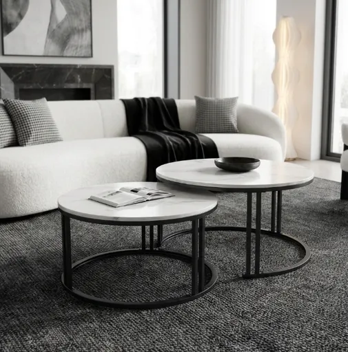 Interior Ave - Premier Nested Coffee Table Set - White Marble Stone