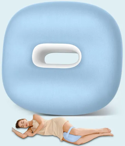 Side Sleeper Knee Pillow, Memory Foam Leg Pillow, Ergonomic Between Leg Pillow Eases Back Hip Pain, Spine Alignment Sciatica Relief, Knee Pillow with Ice Silk Cover and Elastic Strap - Blue - Size 10in*9in