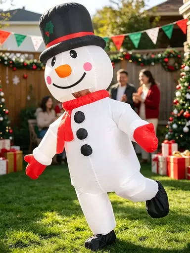Inflatable Costume Adult Big Hat Snowman Christmas Polyester 160-190cm Black White Red