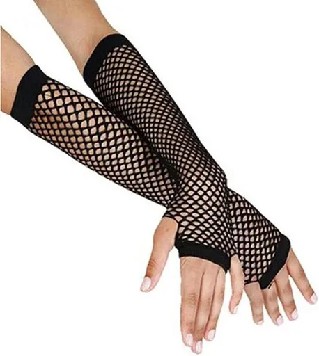 Sexy Lace Gloves-Erotic Gloves-Long Mesh Fingerless Gloves for Women - Black - One Size Fits All