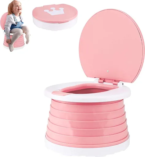 Potty - Child Potty - Toddler Potty - Potty with Lid - Toddler Potty with Lid - Trainer Toilet Seat - Potty for Children - Baby Toilet Seat - Children's Potty - Child-Friendly Design - For Boys and Girls - Portable - Foldable - Pink