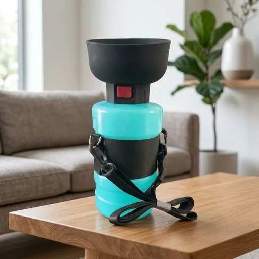 Portable Pet Water Bottle with Foldable Bowl Cap, Leak-Proof Travel Dispenser for Dogs and Cats, Ideal for Outdoor Walks, Hiking, and On-the-Go Hydration (800ML, Cyan)