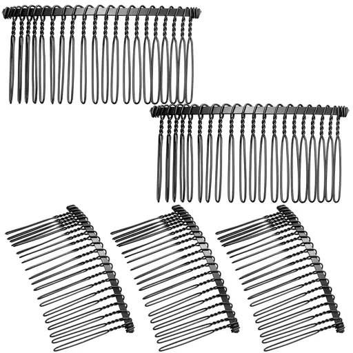 5 Pieces Hair Combs for Women Accessories Metal Bridal Hair Comb 20 Teeth Wedding Veil Comb Decorative for Women Fine Hair(Black)