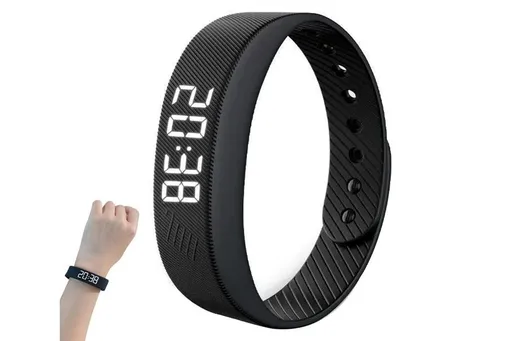 Digital Sports Watch Pedometer Vibrating Alarm Wristband - Black
