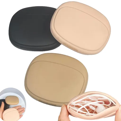 Silicone Headphone Organizer - Data Cable Storage Case - Mini Key Box - Portable Wired Headset (Black - Brown - Nude-3PCS)