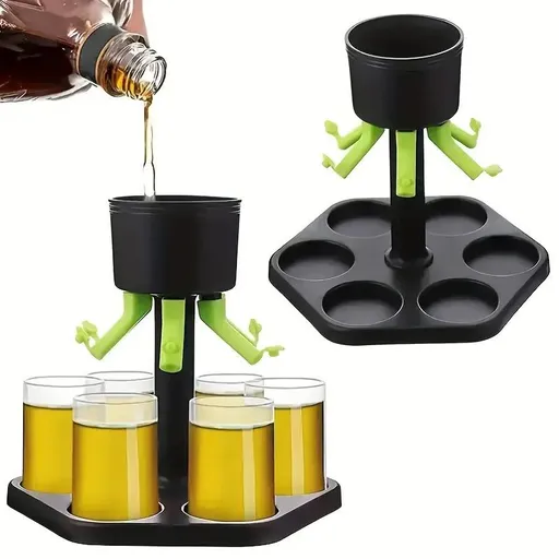 Hexagonal Glass Wine Pourer Dispenser Set for Parties and Fairs with Points and Wine Glass Tray, middle