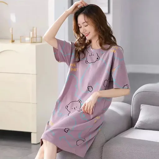 Women Summer Sleepwear Polyester Loose Dress Purple XL