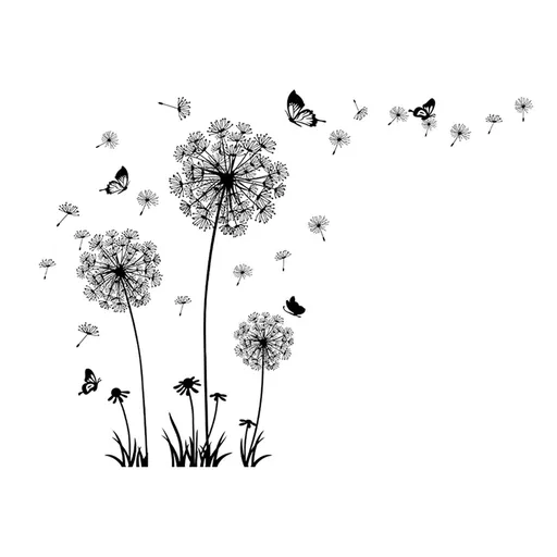 Dandelion Wall Decals Flower Stickers Murals Butterflies Wall Decor for Bedroom Office Bathroom Living Room Floral Wall