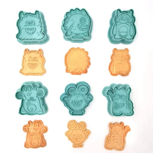 3D Cute Monster Cookie Cutters, Planet Outer Space Fondant Stamper Set, Biscuit Cake Baking Mold for Party Supplies,6pcs