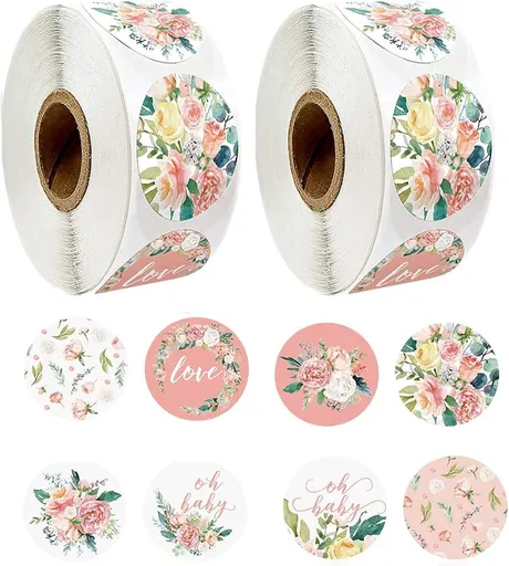 Label - 2 rolls (1000 pieces per roll) - Sealing sticker - Sealing sticker - Sticker - Flower stickers - Envelope sealing sticker - Gift sealing - Coded label stickers - self-adhesive labels - for gifts, wedding, birthday, party, packaging