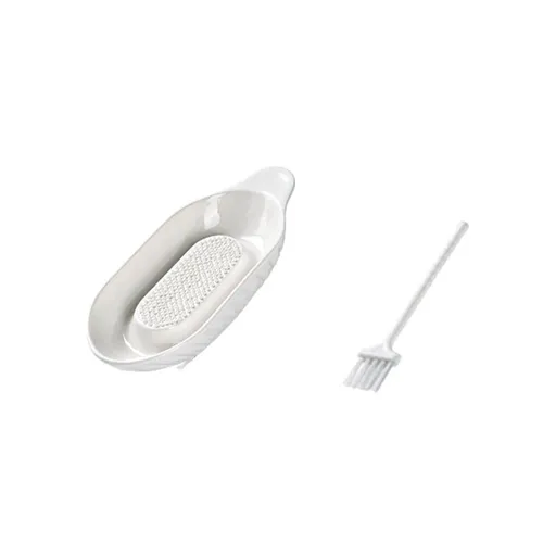 Ceramic Ginger Grater Plate with Scraper for Grinding Wasabi Ginger Garlic Cheese Fruits Vegetables（Ship shape * 1, small brush * 1 included）