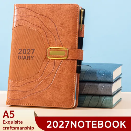 2027 A5 Vintage Annual Planner | Daily Planning + Weekly & Monthly Notes, Academic Style Faux Leather Cover, Efficient Time Management(BRWON)