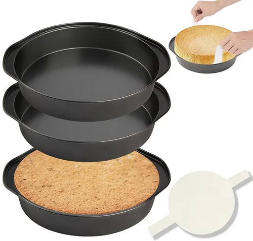 Set of 1 20 cm round baking pan - non-stick carbon steel baking pans with 50 baking paper, dishwasher safe, durable for layer cakes, birthday and Christmas pastries