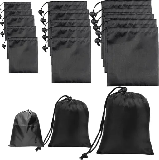 Drawstring Bag String Bag - 15Packs 3Sizes Nylon Cinch Ditty Stuff Pouch with Toggle for Gym, Luggage, Storage, Shoes, Travel