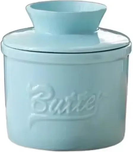 Blue Butter Bell - Butter Dish - Water-Cooled Butter Dish with Water Line - Ceramic Butter Dome for Spreading Butter - Christmas Gift for the Kitchen - Kitchen Baby Clothing Accessories - Kitchen Tools