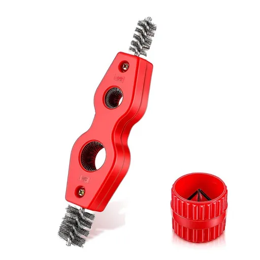 4 in 1 Copper Pipe Cleaner and Reamer Set,Copper Tubing Brush Pipe Inside and Outside Wire Brush for Soldering Deburring - Red