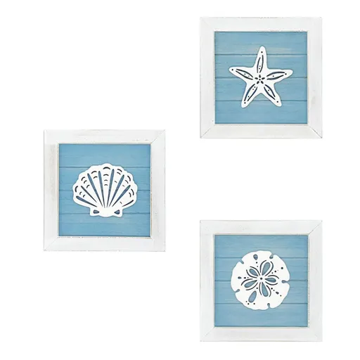 Ocean Theme Beach Wall Decor 3D Wall Art with Starfish Seashell Sand Dollar Vintage Beach Home Bathroom Decor