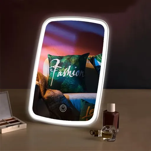LED Makeup Mirror with Lights, 3 Color Lighting, Adjustable Brightness, Foldable Travel Vanity Mirror, USB Rechargeable Portable Dressing Mirror for Travel & Daily Use
