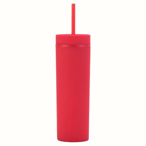 450 ml Reusable Plastic Tumbler with Lid and Straw, Double Wall Coffee and Water Travel Cup for Work, Gym and Everyday Drinks, Red